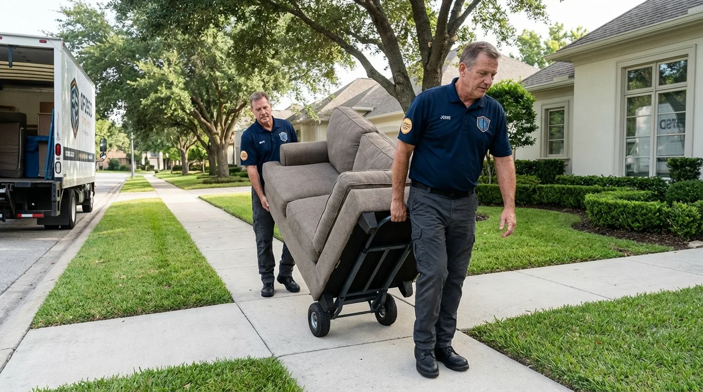 Local residential moving crew loading furniture in El Campo, TX