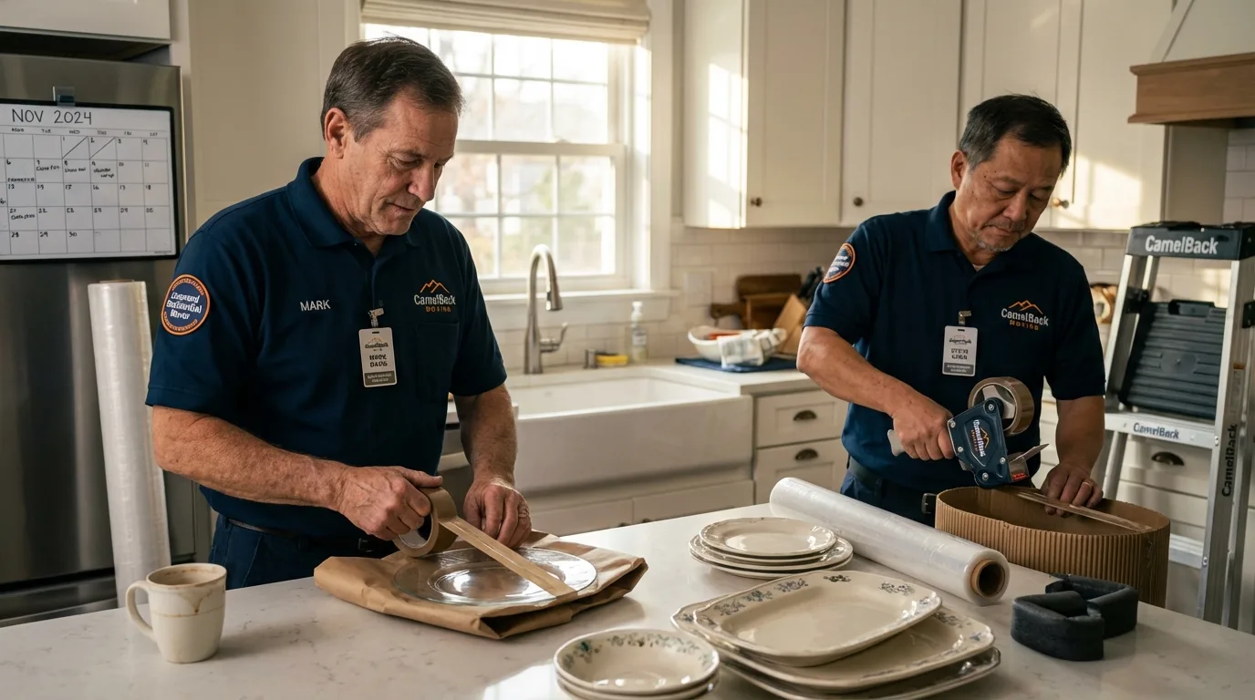 Professional crew packing kitchen dishware in El Campo, TX